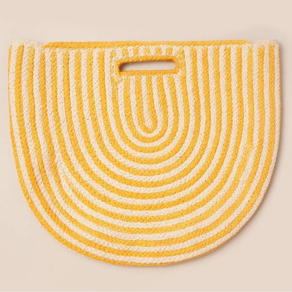 Round Stripped Yellow Woven Tote Bag